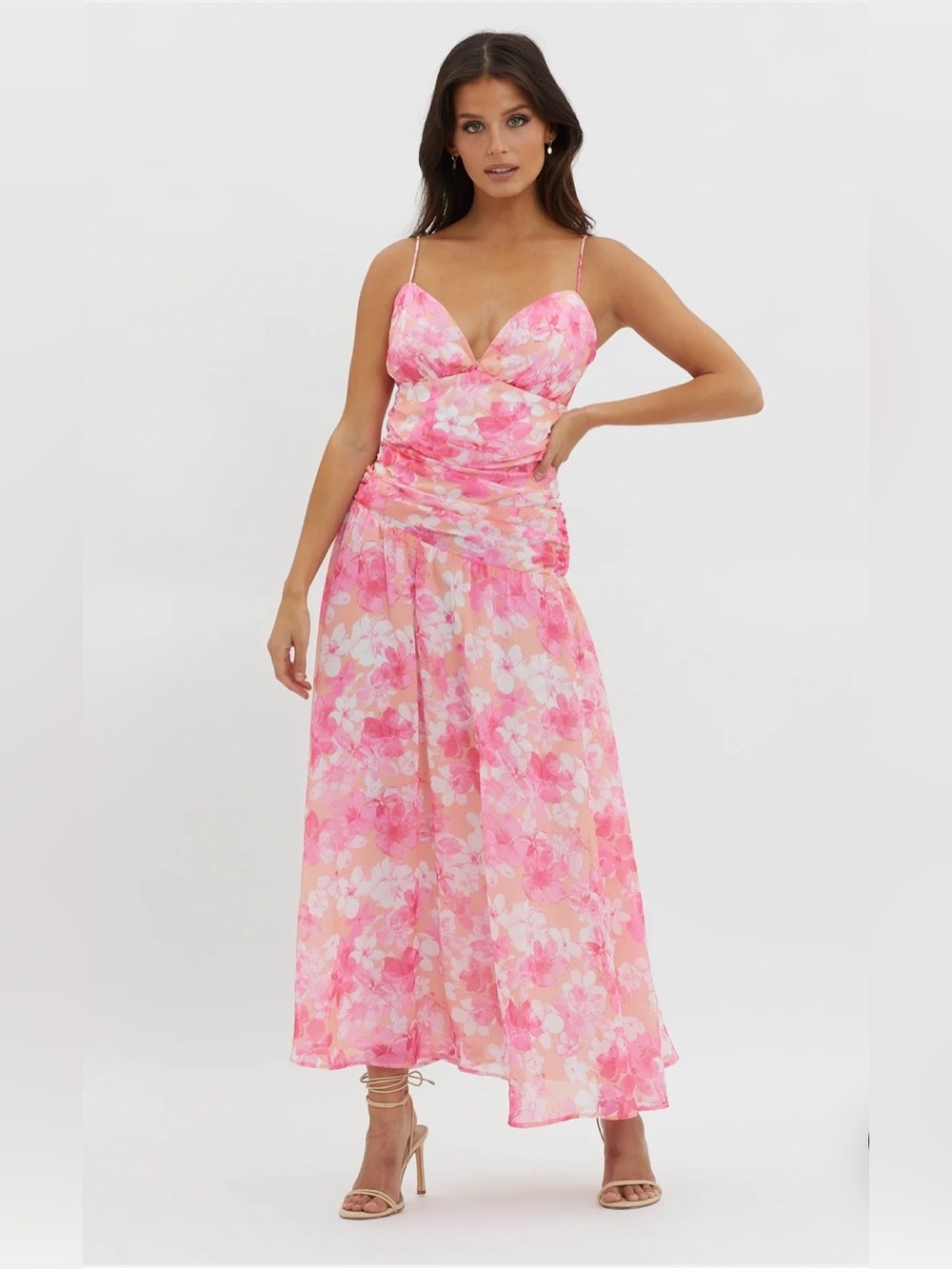 Saints & Secrets So Blessed Ruched Waist Maxi Dress Pink